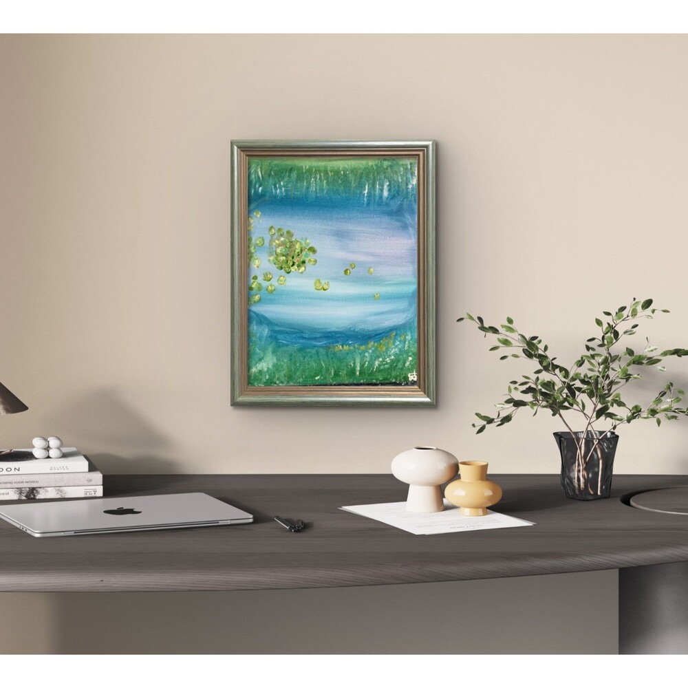 WS original pond painting 14X11 canvas acrylic impressionism modern fine art - Picture 6 of 10